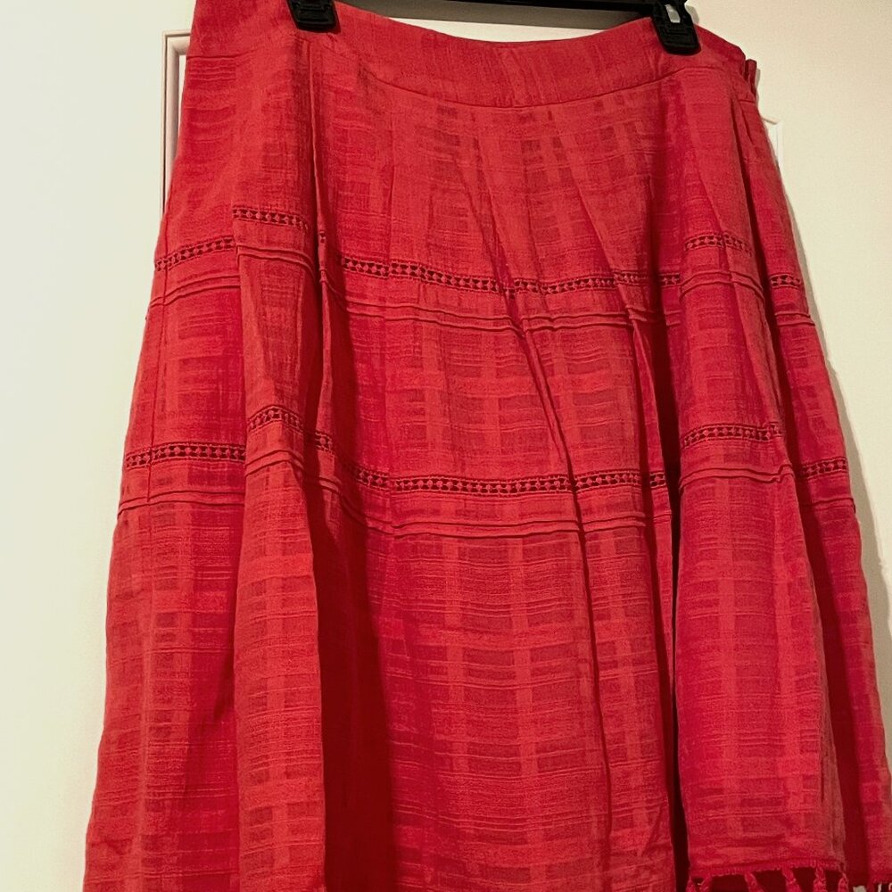 TALBOTS Gauze Boho A Line Red Tassel A-Line Skirt Knee Length SZ 12 (Pre-Owned)